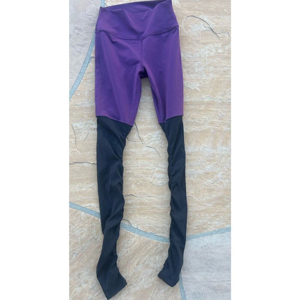Alo Yoga Purple Black Ruched Colorblock Activewear Leggings Women's Size Small S